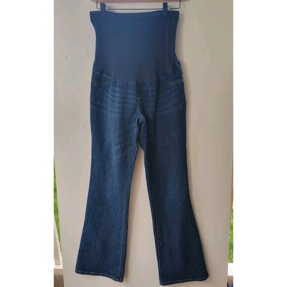 Bootcut Maternity jeans Indigo Blue Dark Wash With Full Stretch Belly Panel sz M - Picture 1 of 7